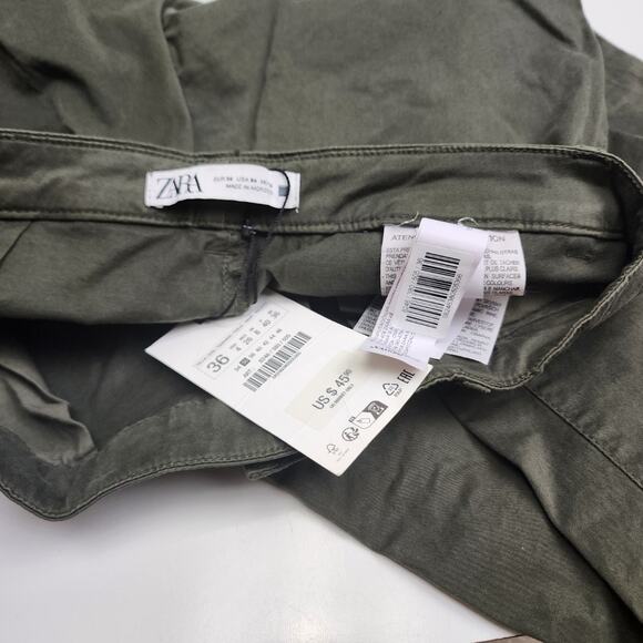 ZARA Army Green Long Cuffed Dressy Pants w/ Pockets Women's Size 4 (36) - Picture 4 of 6